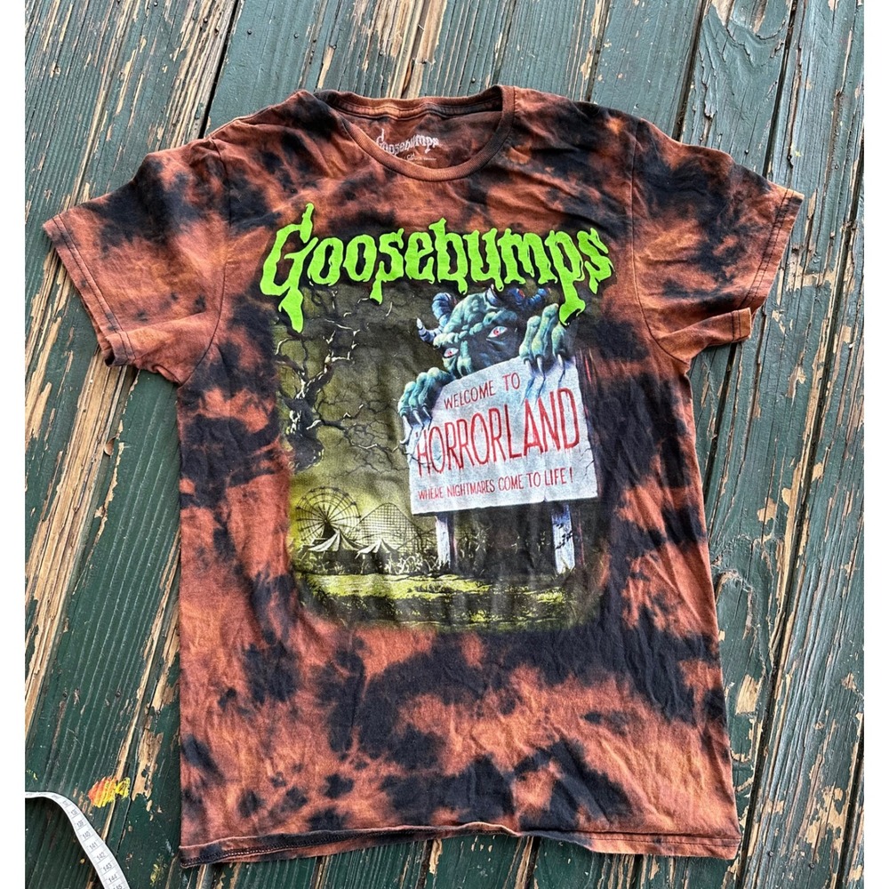 Goosebumps Welcome to Horrorland Graphic Tee Orange Black Tie Dye Mens Small